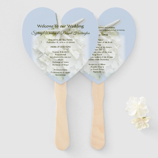 Seaside Garden Heart-Shaped Wedding Fan Program (Front and Back)