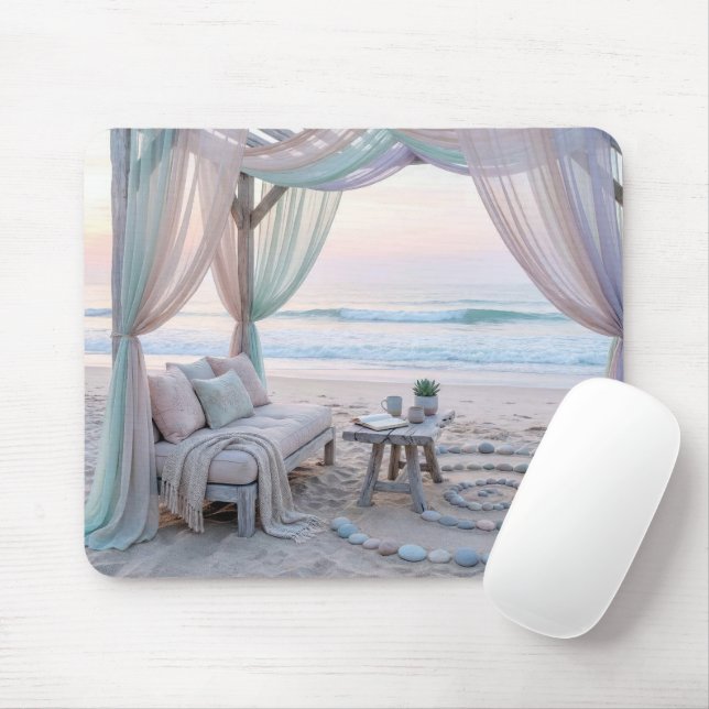 Seaside Gazebo With Sheer Draped Curtains Mouse Pad (With Mouse)