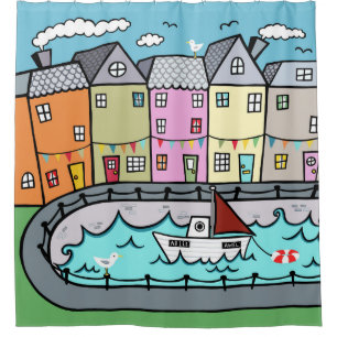 Seaside Harbour Nautical Themed Shower Curtain