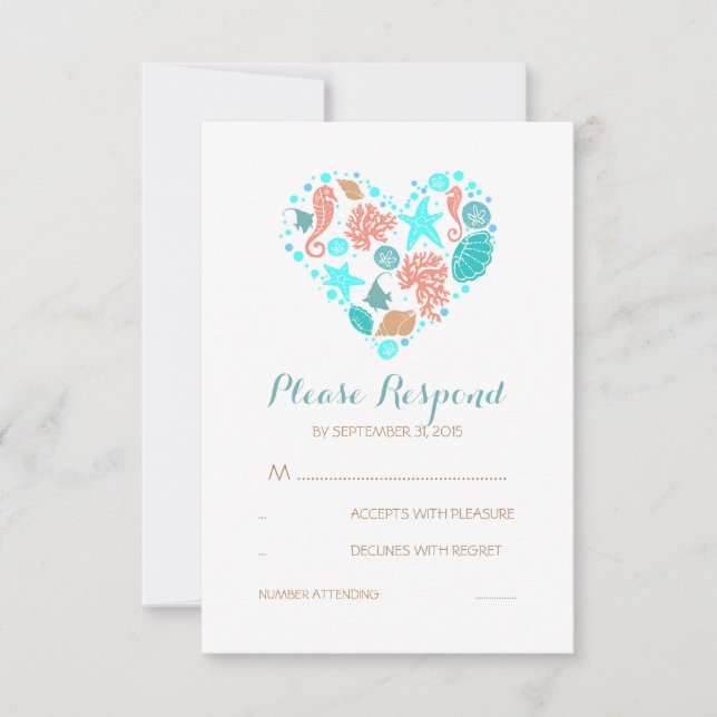 Seaside Heart Nautical White Wedding RSVP Card (Front)