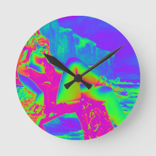 Seaside Holiday Pop Art Round Clock