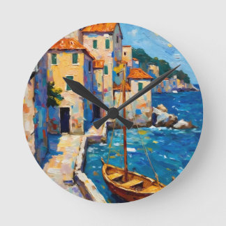 Seaside in Europe Round Clock