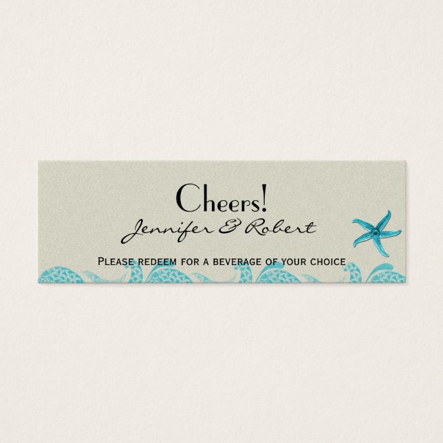 Seaside in Sand and Aqua Wedding Drink Tickets (Front)