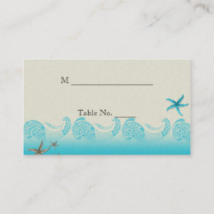 Seaside in Sand and Aqua Wedding Place Cards