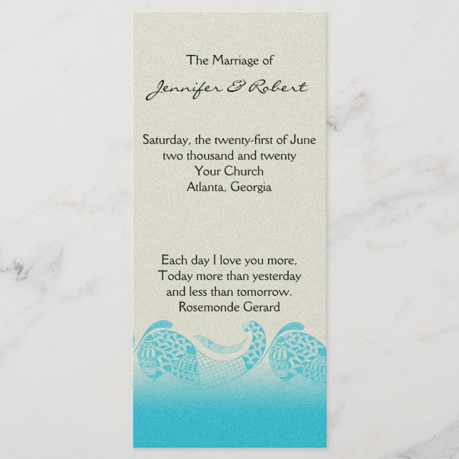 Seaside in Sand and Aqua Wedding Program Programme (Front)