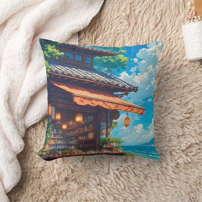 Seaside Lantern Tea House Cushion (Blanket)