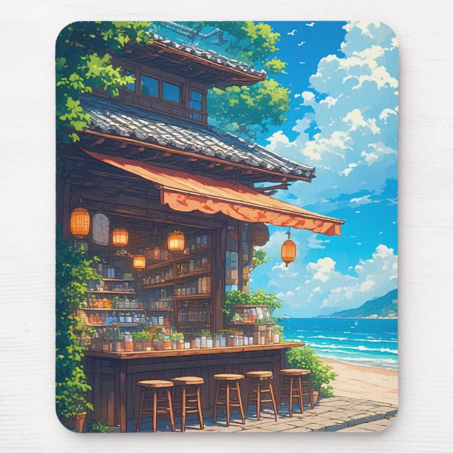 Seaside Lantern Tea House Mouse Pad (Front)