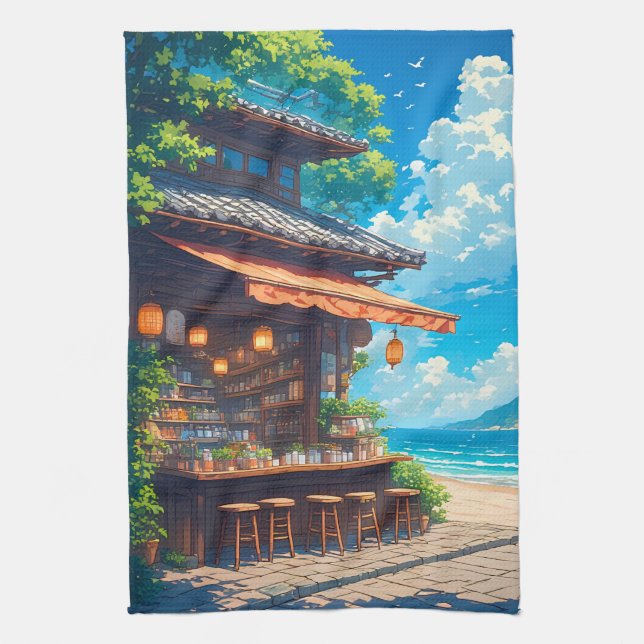 Seaside Lantern Tea House Towel (Vertical)