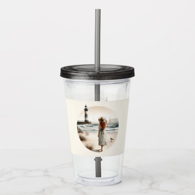 Seaside Lighthouse Stroll Acrylic Tumbler (Front)