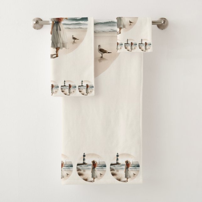 Seaside Lighthouse Stroll Bath Towel Set (Insitu)