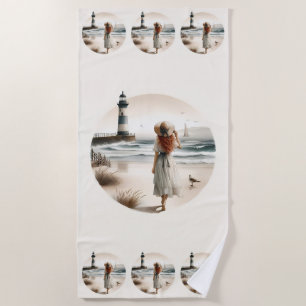 Seaside Lighthouse Stroll Beach Towel