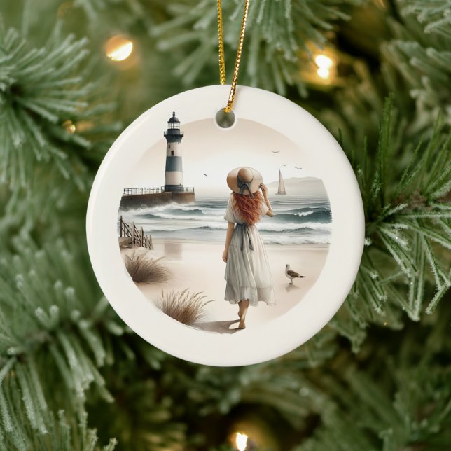 Seaside Lighthouse Stroll  Ceramic Tree Decoration (Tree)