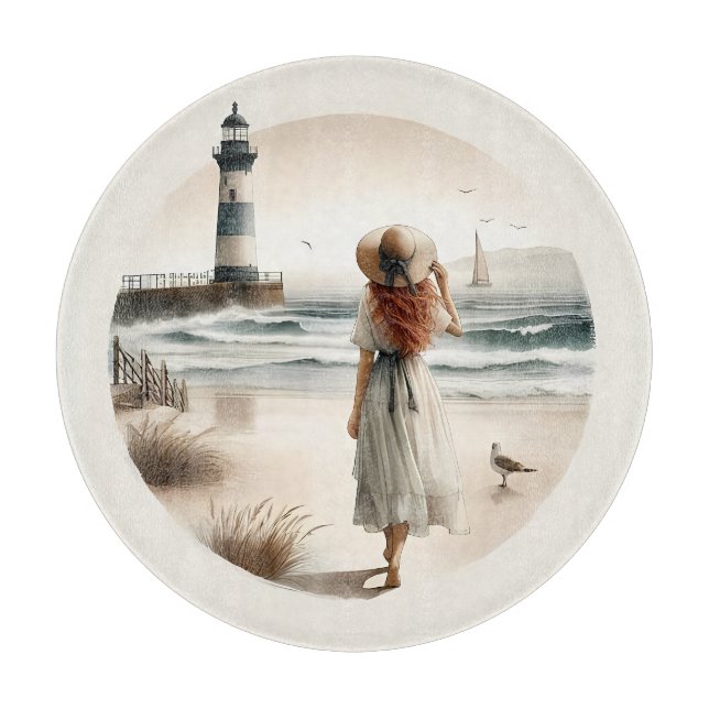 Seaside Lighthouse Stroll Cutting Board (Front)