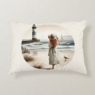 Seaside Lighthouse Stroll Decorative Cushion