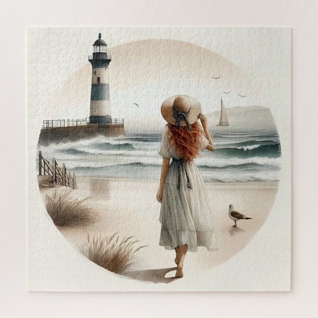 Seaside Lighthouse Stroll  Jigsaw Puzzle (Vertical)