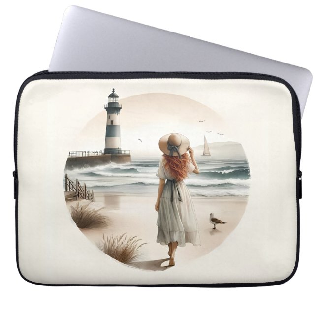 Seaside Lighthouse Stroll Laptop Sleeve (Front)
