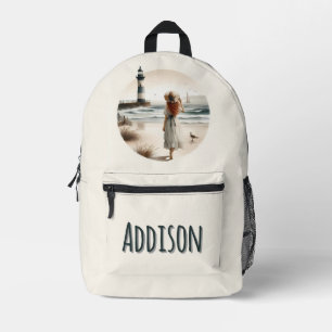 Seaside Lighthouse Stroll Printed Backpack