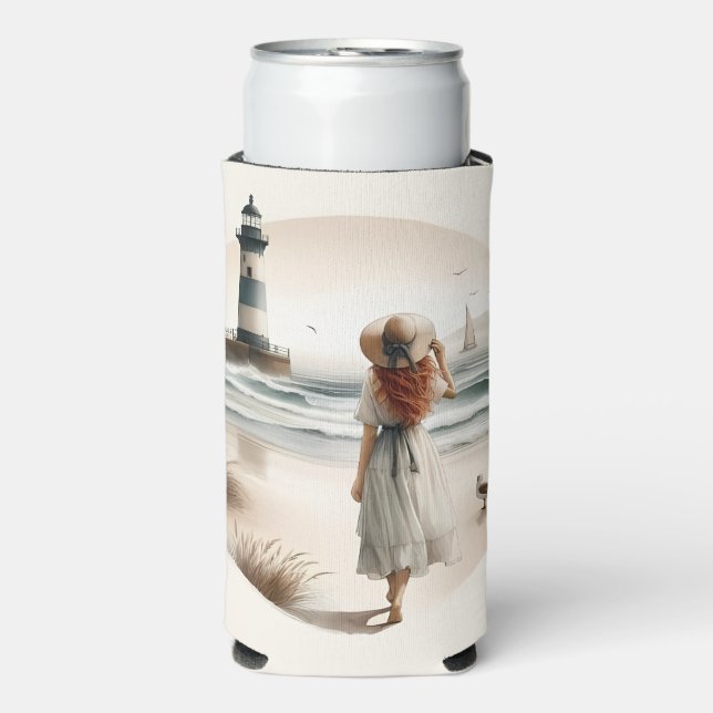 Seaside Lighthouse Stroll Seltzer Can Cooler (Seltzer Front)