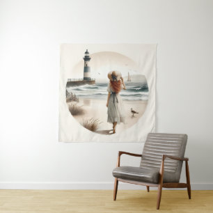 Seaside Lighthouse Stroll Tapestry