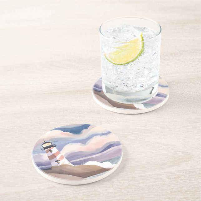 Seaside Lighthouse | Watercolor Ocean Painting Coaster (Side)