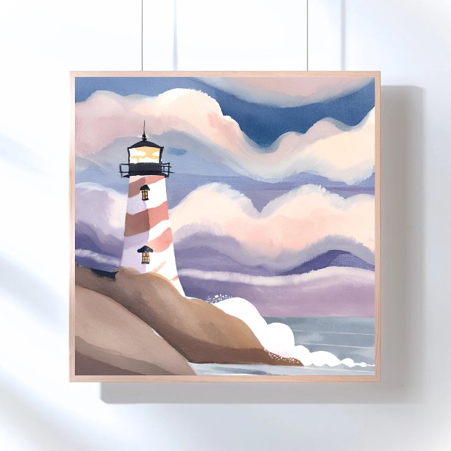 Seaside Lighthouse | Watercolor Ocean Painting Poster (Creator Uploaded)
