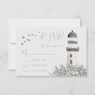 Seaside Lighthouse Wedding response cards RSVP