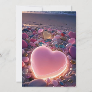 Seaside Love: Radiant Heart Beach Wedding Invitati Invitation