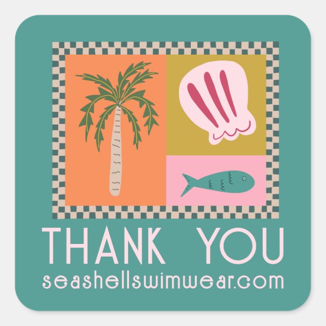 Seaside Modern THANK YOU FOR ORDER Cute CUSTOM Square Sticker (Front)