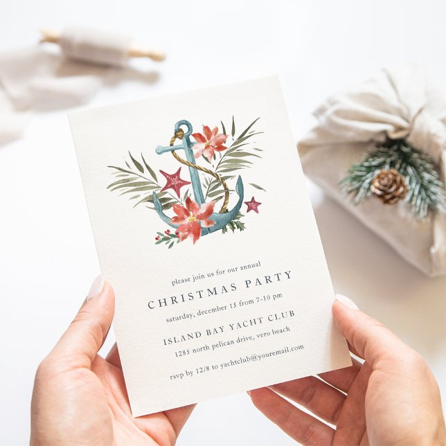 Seaside | Nautical Anchor Coastal Christmas Party Invitation (Creator Uploaded)