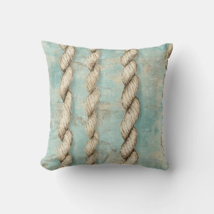 Seaside Nautical Rope Vintage Weathered Beach Wood Cushion