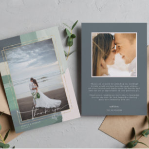 Seaside Ocean Glass Wedding Photo Thank You Card