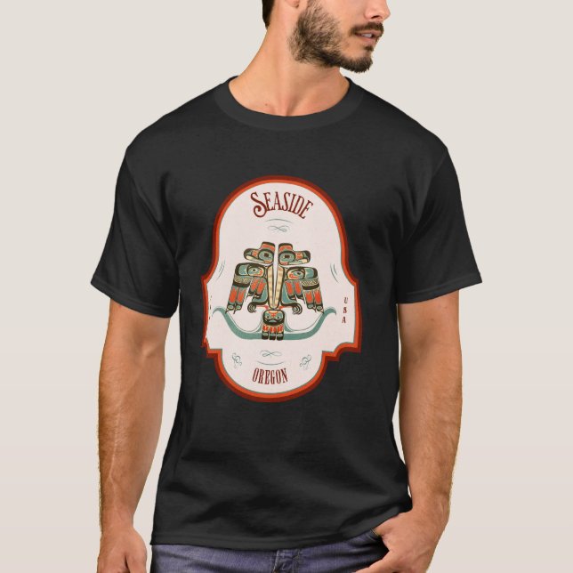 Seaside OR Thunderbird Totem Pacific Northwest Nat T-Shirt (Front)