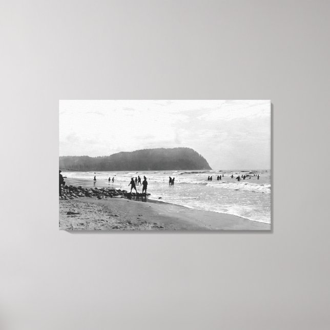 Seaside, Oregon Bathers and Tillimook Head Canvas Print (Front)