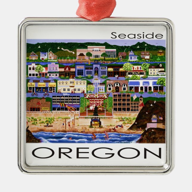 Seaside Oregon Metal Tree Decoration (Front)