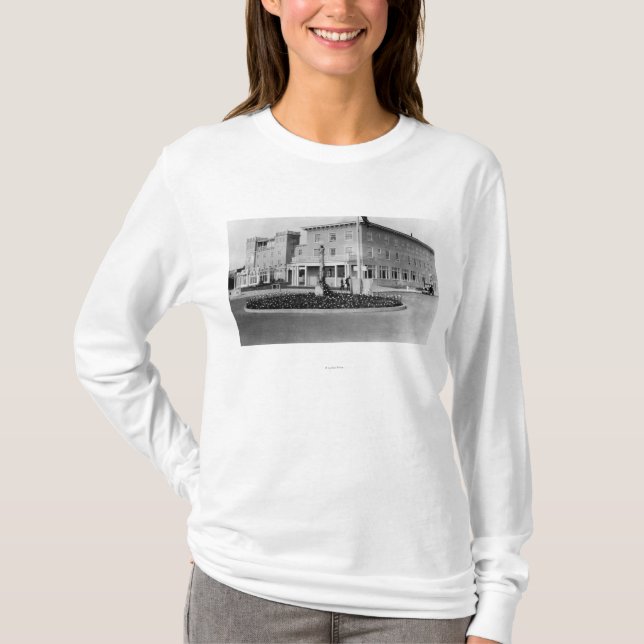 Seaside, Oregon View of Hotel Seaside Photograph T-Shirt (Front)