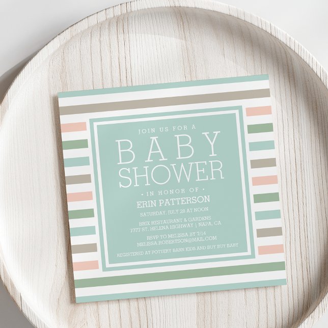 Seaside Pastel Stripe Baby Shower Invitation (Creator Uploaded)