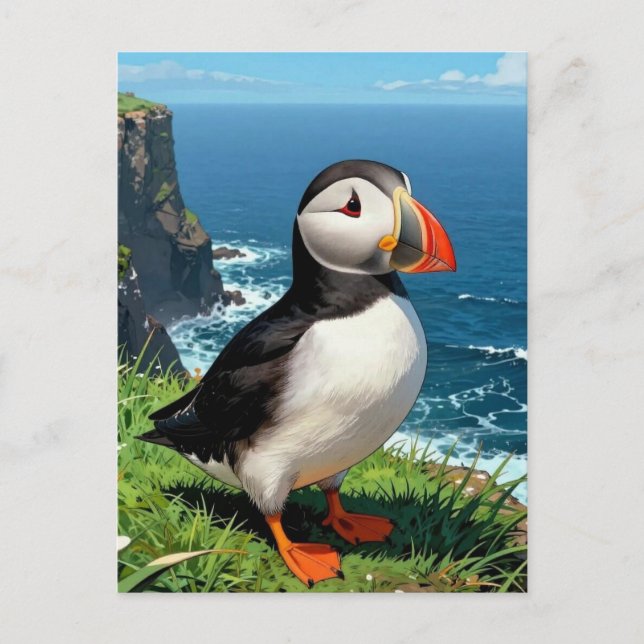 Seaside Puffin Illustration | Keeping in Touch Postcard (Front)