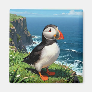 Seaside Puffin Illustration Magnet