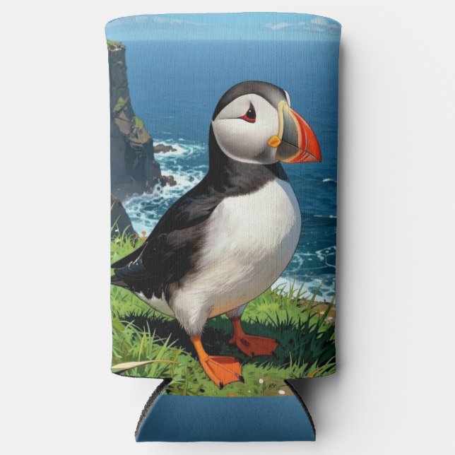 Seaside Puffin Illustration   Seltzer Can Cooler (Front)