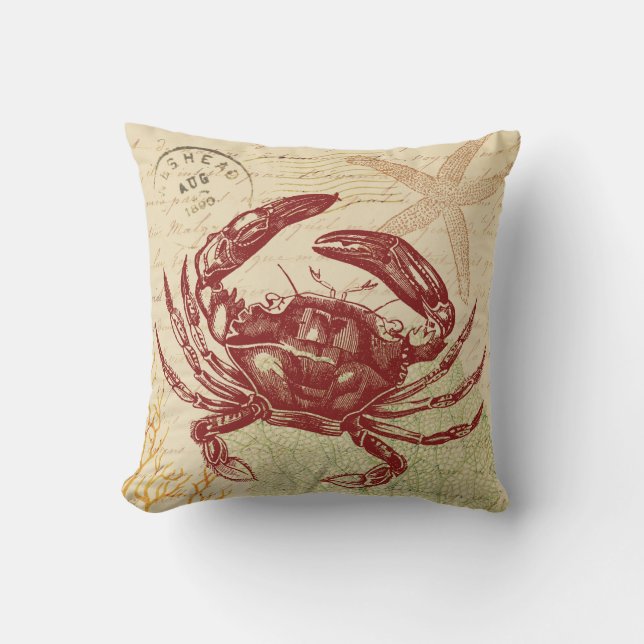 Seaside Red Crab Collage Outdoor Cushion (Front)