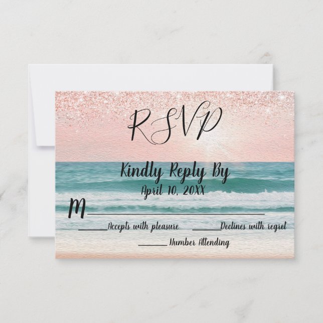 Seaside Romance: Elegant Beach Wedding RSVP (Front)
