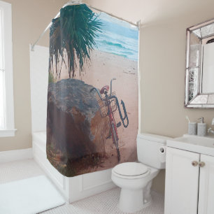 Seaside Scene Summer  Ocean Surfer Beach House Shower Curtain