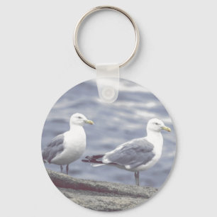 Seaside Seagulls Button Keychain