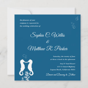 Seaside Seahorse Wedding Invitation   Navy Blue