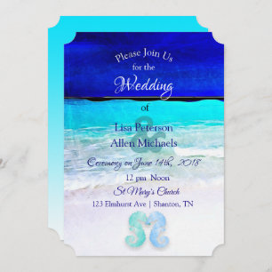 Seaside Seahorses Blue Beach Wedding invitations