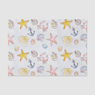 Seaside Seashells Starfish Watercolor Pattern Tissue Paper