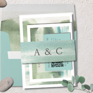 Seaside Serenity Blue Green Cream Invitation Belly Band