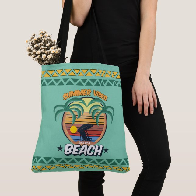 Seaside Serenity on Green Background Tote Bag (Close Up)