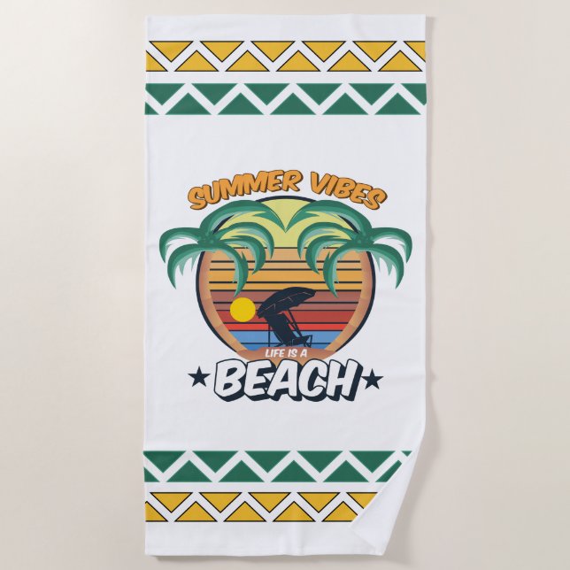 Seaside Serenity on White Background Beach Towel (Front)
