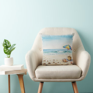 Seaside Serenity: Watercolor Beach Bliss Cushion